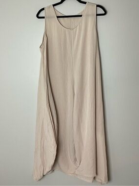 Sleeveless Cream A-Line Maxi Dress Lagenlook Granola Artsy Harem Measures L/XL